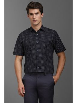 Louis Philippe - Men Navy Classic Fit Print Half Sleeves Formal Shirt