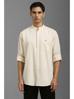 Louis Philippe - Men Cream Slim Fit Textured Full Sleeves Casual Shirt