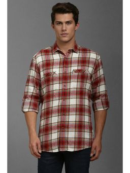 Louis Philippe - Men Red Slim Fit Check Full Sleeves Casual Shirt
