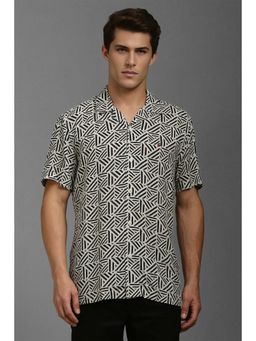 Louis Philippe - Men Cream Slim Fit Print Half Sleeves Casual Shirt