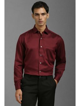 Louis Philippe - Men Maroon Classic Fit Textured Full Sleeves Formal Shirt