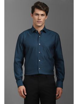 Louis Philippe - Men Navy Classic Fit Textured Full Sleeves Formal Shirt
