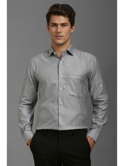 Louis Philippe - Men Grey Classic Fit Stripe Full Sleeves Formal Shirt