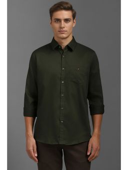 Louis Philippe - Men Green Slim Fit Solid Full Sleeves Casual Shirt