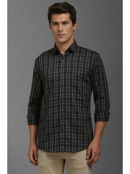 Louis Philippe - Men Black Slim Fit Check Full Sleeves Casual Shirt