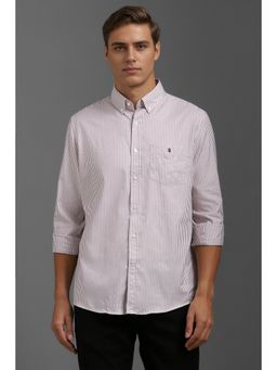 Louis Philippe - Men White Slim Fit Stripe Full Sleeves Casual Shirt