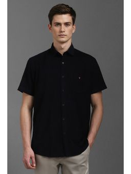 Louis Philippe - Men Black Slim Fit Solid Half Sleeves Casual Shirt