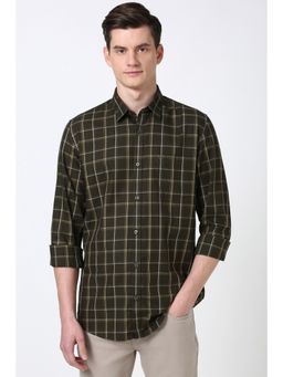 Peter England - Men Olive Slim Fit Check Casual Shirt