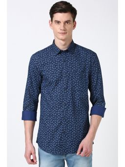 Peter England - Men Blue Slim Fit Print Casual Shirt