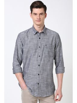 Peter England - Men Grey Slim Fit Stripe Casual Shirt