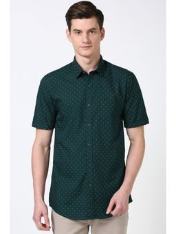 Peter England - Men Green Slim Fit Print Casual Shirt