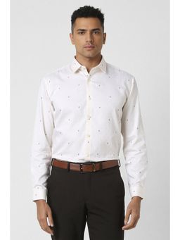Van Heusen - Men Cream Slim Fit Print Full Sleeves Party Shirt