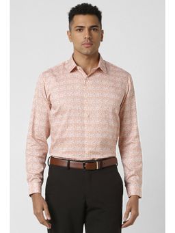 Van Heusen - Men Peach Slim Fit Print Full Sleeves Party Shirt