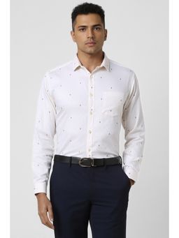 Van Heusen - Men White Slim Fit Print Full Sleeves Party Shirt