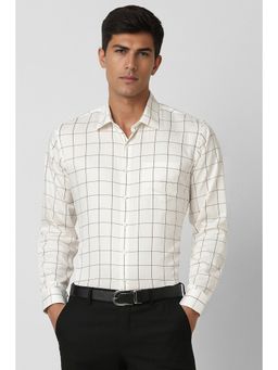 Van Heusen - Men Cream Slim Fit Check Full Sleeves Formal Shirt