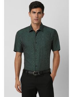 Van Heusen - Men Green Regular Fit Check Half Sleeves Formal Shirt