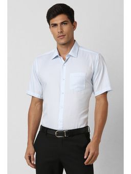 Van Heusen - Men Light Blue Regular Fit Textured Half Sleeves Formal Shirt