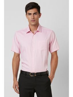 Van Heusen - Men Pink Regular Fit Stripe Half Sleeves Formal Shirt