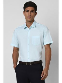 Van Heusen - Men Light Blue Regular Fit Textured Half Sleeves Formal Shirt