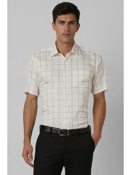 Van Heusen - Men Cream Regular Fit Check Half Sleeves Formal Shirt