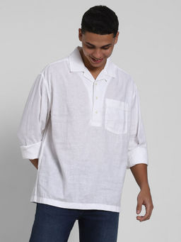American Eagle - Ae Long-Sleeve Linen-Blend Popover Casual Shirt