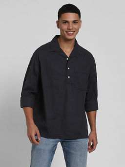 American Eagle - Ae Long-Sleeve Linen-Blend Popover Casual Shirt