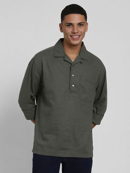 American Eagle - Ae Long-Sleeve Linen-Blend Popover Casual Shirt