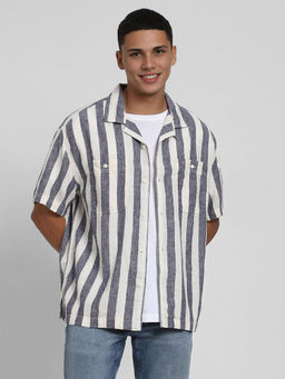American Eagle - Ae Linen-Blend Striped Button-Up Poolside Casual Shirt