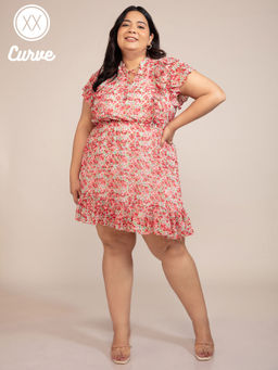 Twenty Dresses by Nykaa Fashion - Curve Multi Color Floral Mandarin Neck Mini Dress