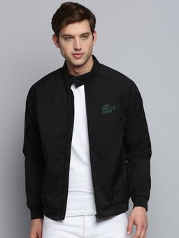 SHOWOFF - Men's Mock Collar Solid Black Open Front Jacket