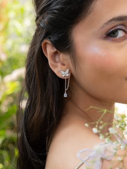 Shaya by CaratLane - White Vanessa Butterfly & Flower 925 Silver Earrings