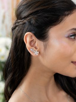 Shaya by CaratLane - White Lily Flower & Butterfly 925 Silver Earrings