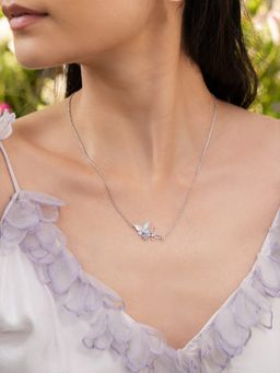 Shaya by CaratLane - White Aponi Butterfly & Flower 925 Silver Necklace