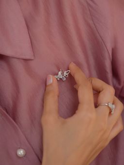 Shaya by CaratLane - White Willow Flower & Butterfly 925 Silver Brooch