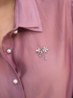 Shaya by CaratLane - White Zaynab Butterfly & Flower 925 Silver Brooch