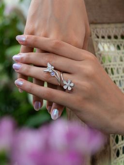 Shaya by CaratLane - White Lily Flower & Butterfly 925 Silver Ring