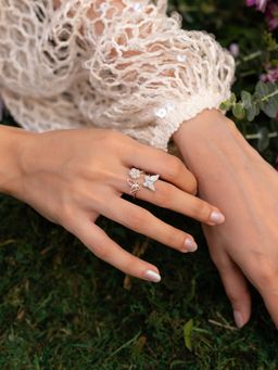 Shaya by CaratLane - White Poppy Flower & Butterfly 925 Silver Ring