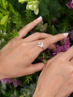 Shaya by CaratLane - White Vanessa Butterfly & Flower 925 Silver Ring