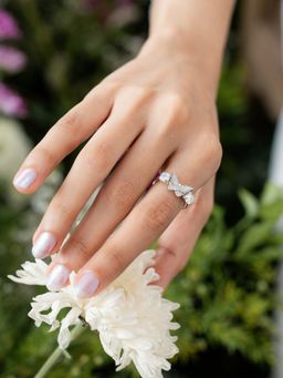 Shaya by CaratLane - White Willow Flower & Butterfly 925 Silver Ring