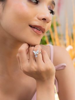 Shaya by CaratLane - White Zaynab Butterfly & Flower 925 Silver Ring