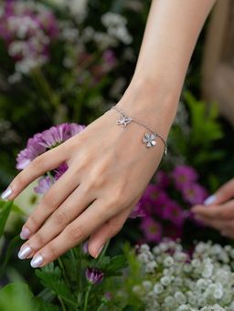 Shaya by CaratLane - White Iris Flower & Butterfly 925 Silver Bracelet