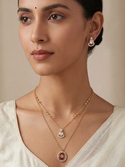 Accessorize London - Multi-Color Kalakrith Milano Devanshi Two Layer Polki Necklace with Earrings