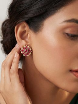 Accessorize London - Red Kalakrith Milano Floral Stud Pearl Earrings
