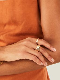 Accessorize London - Gold Textured Chunky Rings (Pack of 2) (S)
