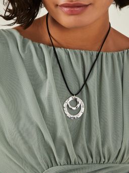 Accessorize London - Silver Circle Pendant Cord Necklace