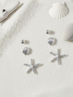 Accessorize London - White Starfish Stud Earrings (Pack of 3)