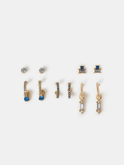 Accessorize London - Multi-Color Gem Diamante Stud & Hoop Earrings (Pack of 5)