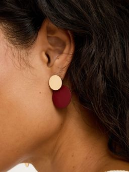 Accessorize London - Burgundy Double Circle Drop Earrings