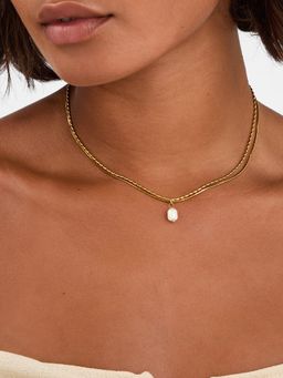 Accessorize London - White Gold-Plated Layered Pearl Charm Necklace