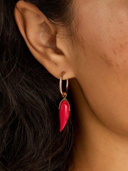 Accessorize London - Red Chilli Charm Huggie Hoop Earrings